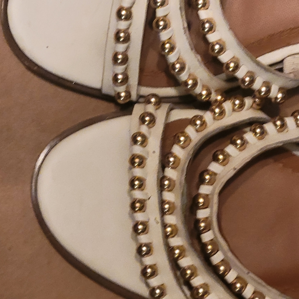 Coach White Gold-Beaded Strappy Flat Sandals - Picture 4 of 9